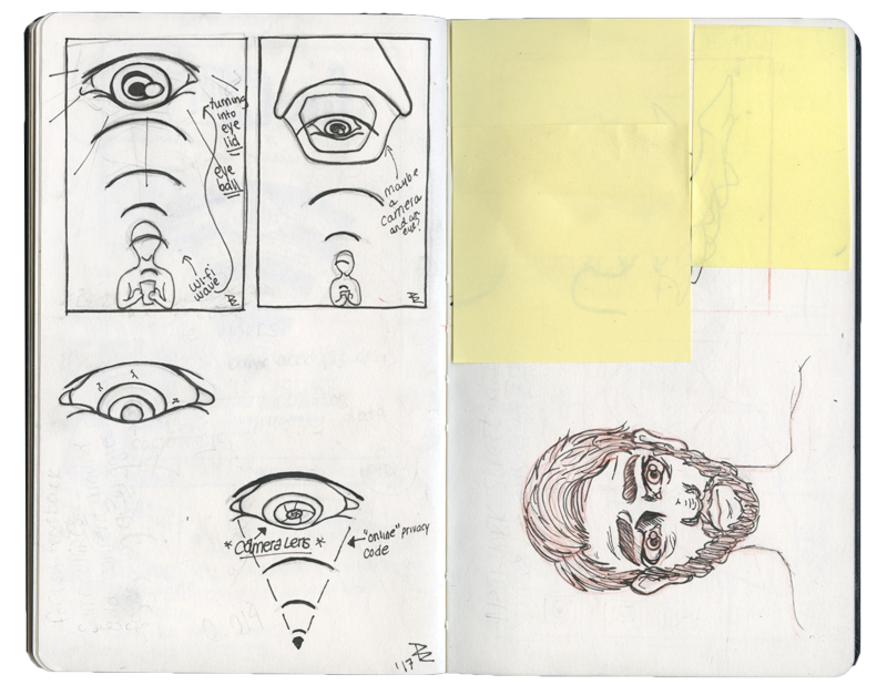 sketchbook of my concepts for my internet privacy awareness project
