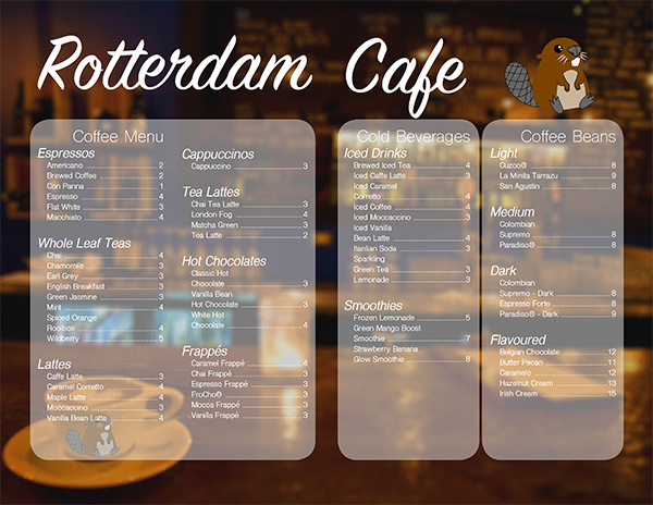 Rotterdamn cafe menu