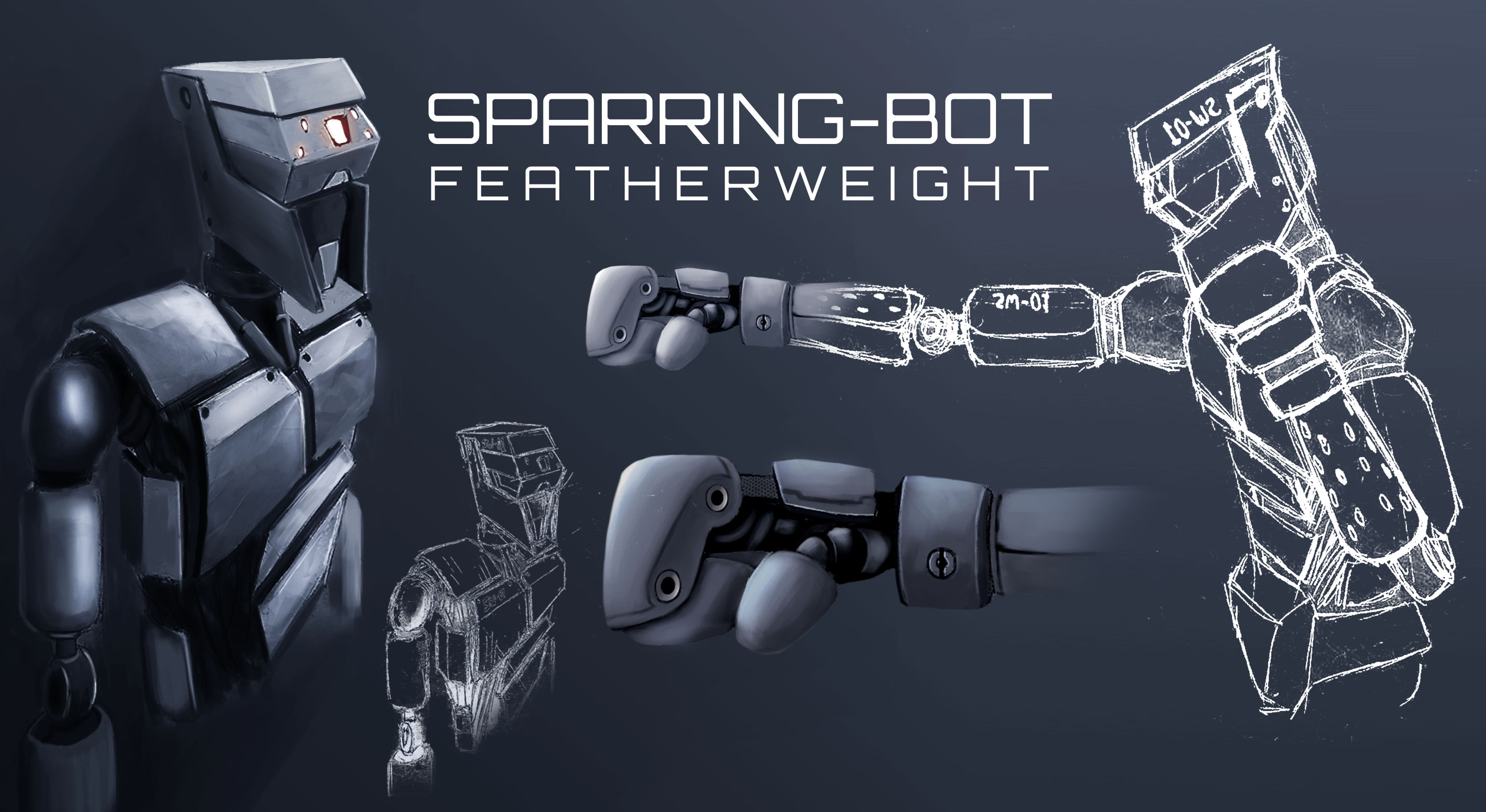 Sparring Bot Character Design
  
  <p>CONCEPT:  Design a Robot meant to spar with Feather weight class boxers.</p>
  <p>HOW DESIGN SOLVES PROBLEMS,: I used recognizable designs like the boxing gloves and head is similar to sparring headgear.</p>
  <p>PROCESS: research ,Sketched on sketchbook, scanned and refined on Photoshop.</p>
  <p>TOOLS USED: pen/paper Photoshop</p>
  <p>CHALLENGES: Understanding the weight class and body type that this robot needs to be suitable for these type of boxers.</p>
  