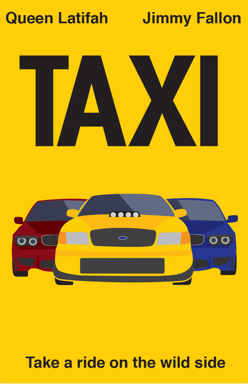 flat design movie poster for the movie taxi 2005 (american version starring queen latifah)