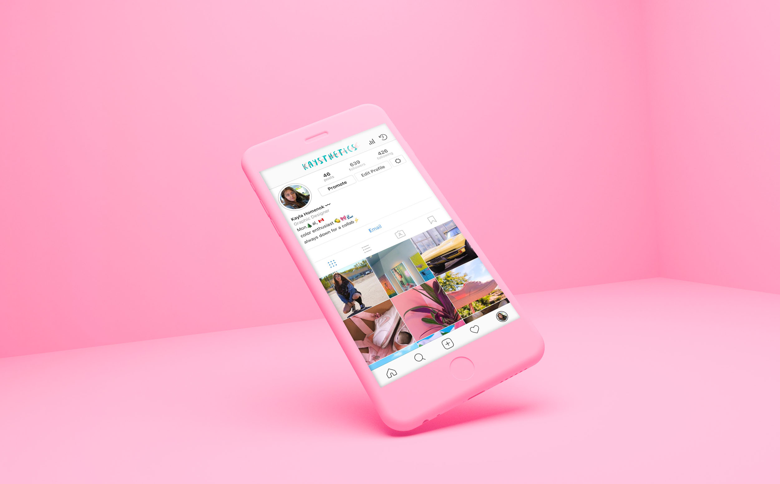 phone mockup with instagram page