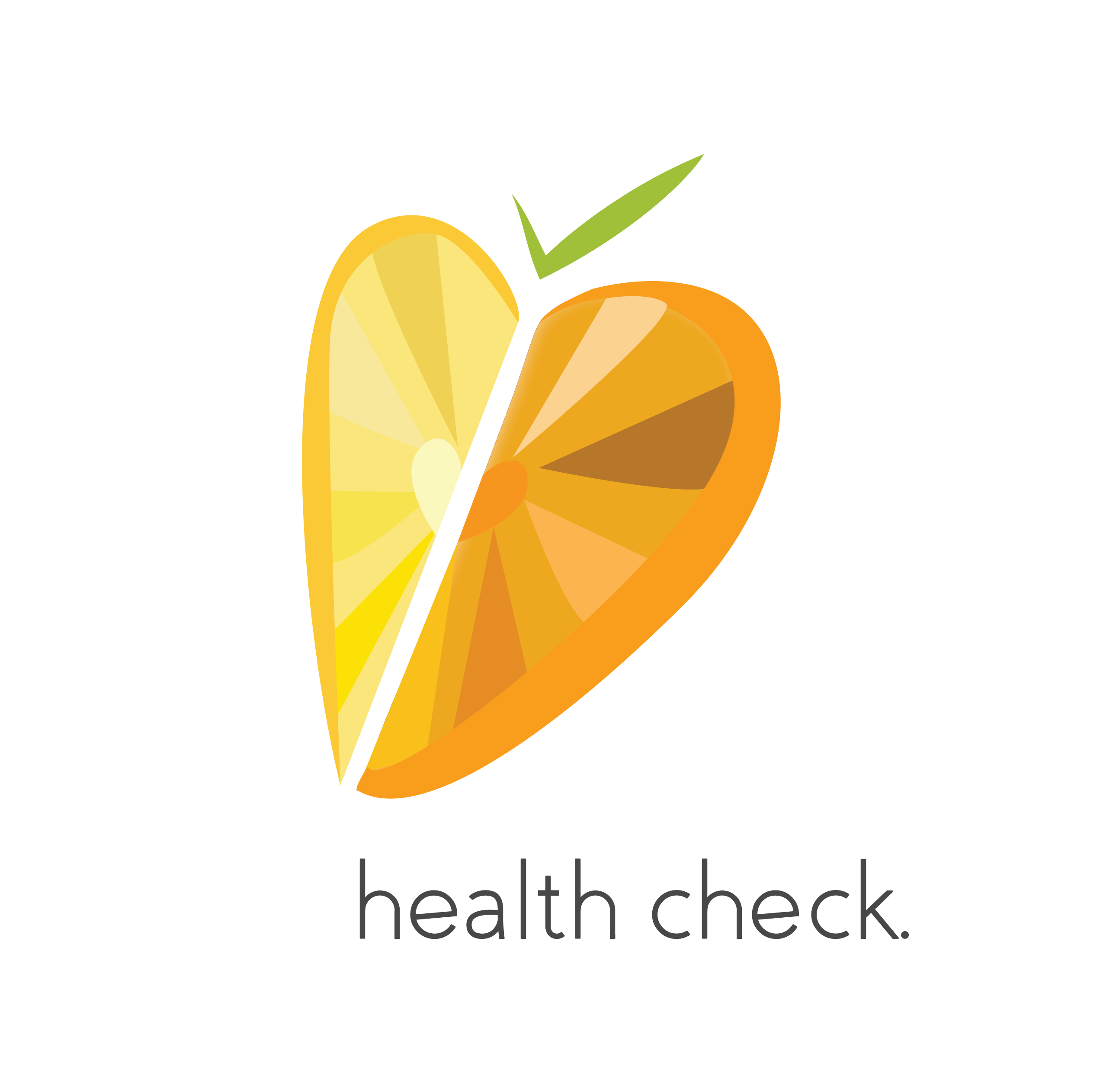 Heart logo , half a lemon , half an orange, with a checkmark as the stem. For a health food company 