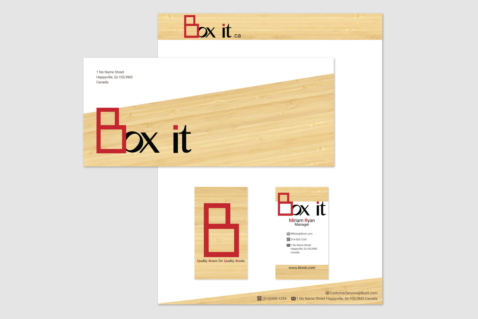 Box it business card, letterhead and envelope