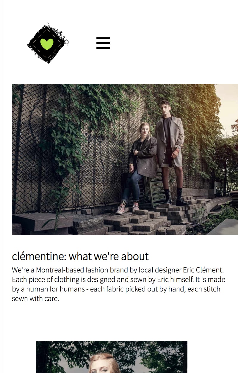 Website for Clementine's brand identity