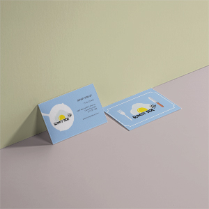Business card display for Sunny Side Up breakfast restaurant