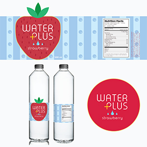 Strawberry flavoured fizzy water using a flat design style