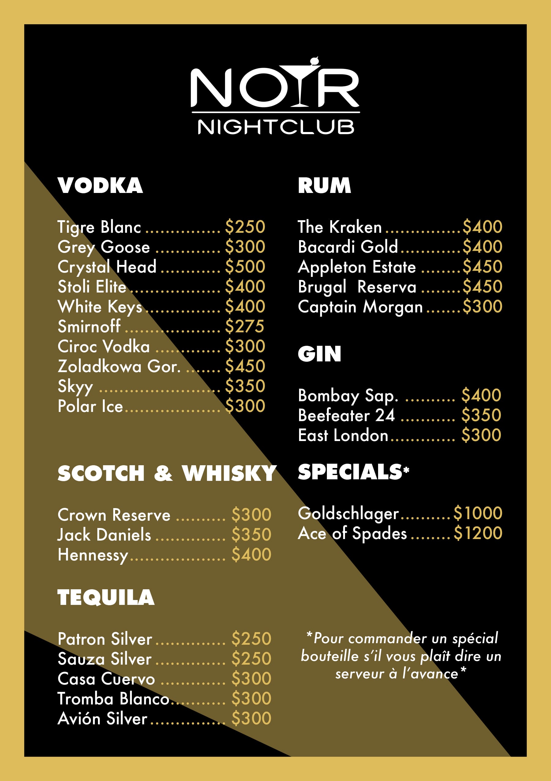 Noir Drink Menu