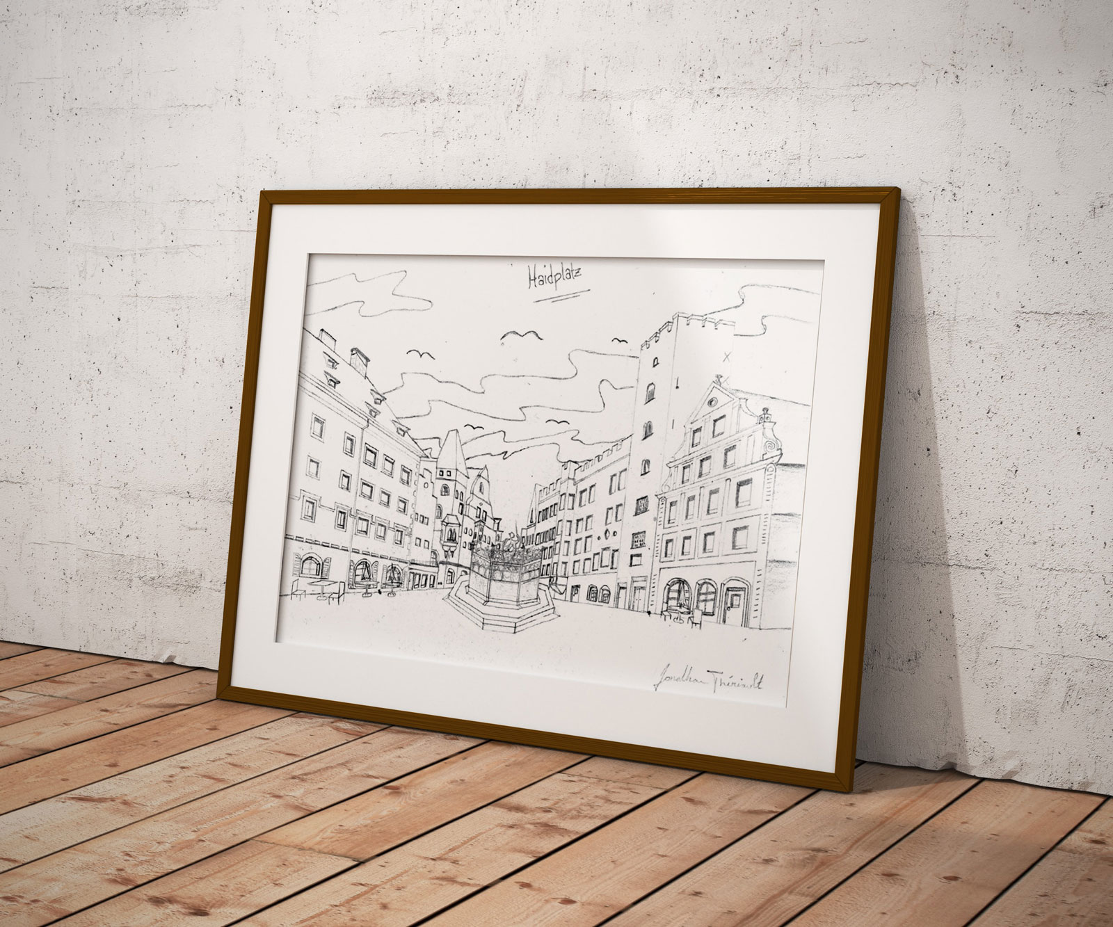 Haidplatz, Germany, hand, drawn, art, sketch, preparation, trip, visual, design, pencil, ruler, portrait, scenery, scene, building, area