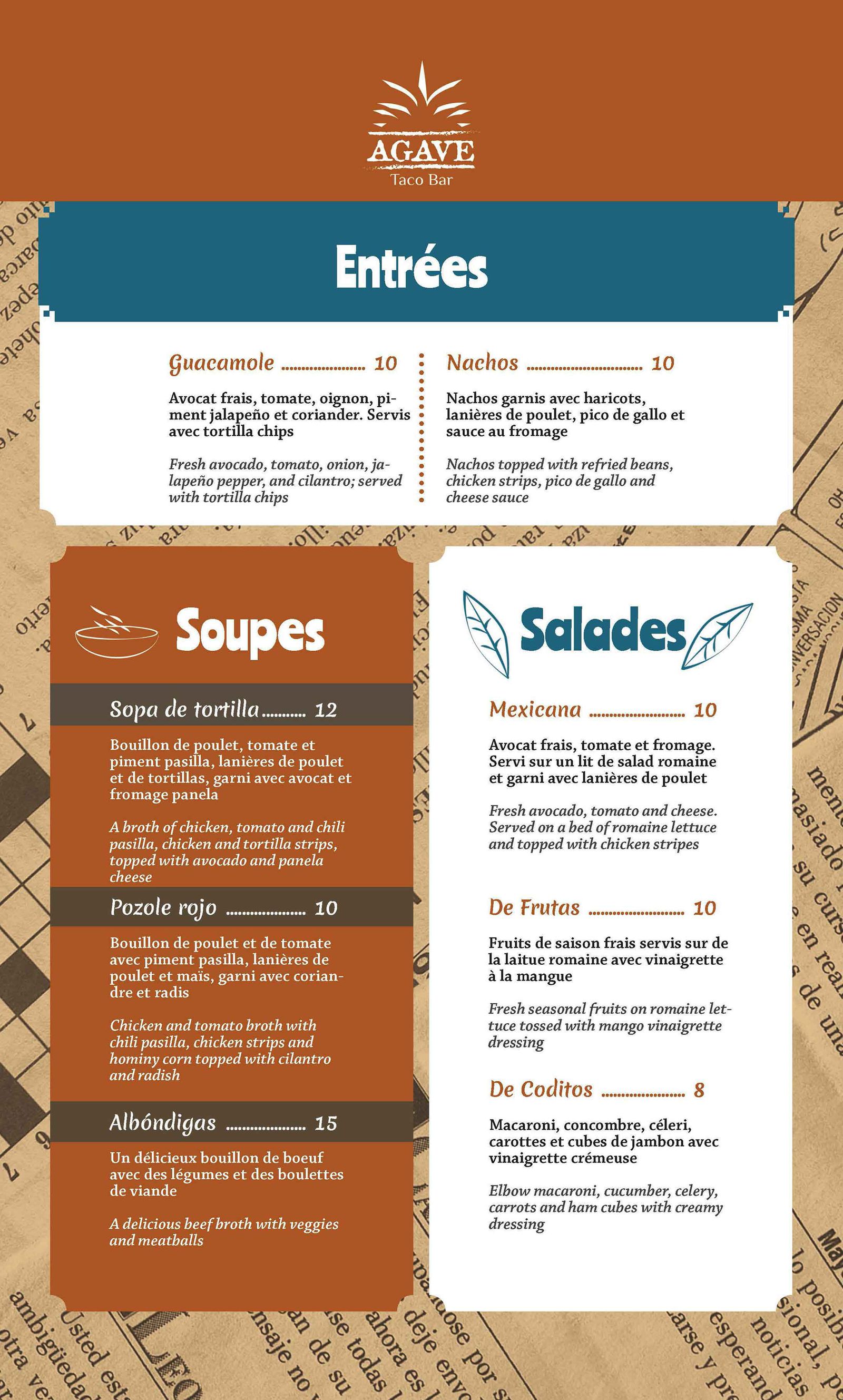 Agave Menu second page