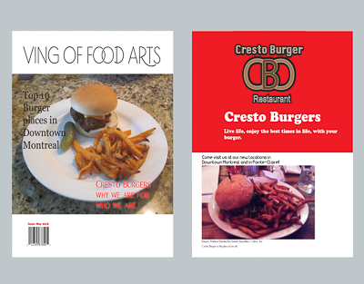 Magazine cover for magazine that has content of Cresto Burger restaurant.