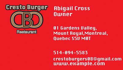 Back side of business card with logo and contact information on it