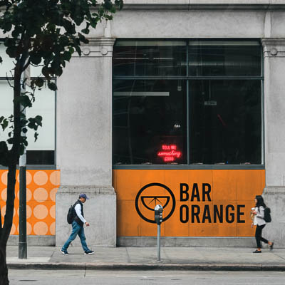 Bar Orange storefront mockup, a bar branded and created by Adrian Lan