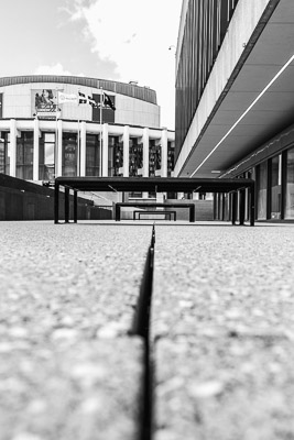 A view of a building from the ground