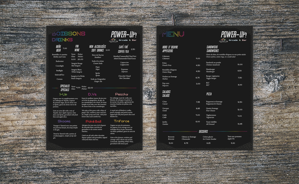 Power-Up Bar food and drink menu