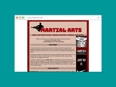 website inspired by combat and about martial arts