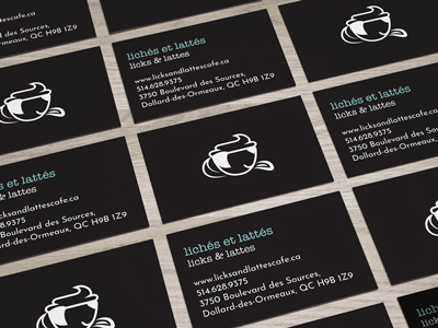 This is the back and front of the business cards I created for Licks and Lattes Cafe