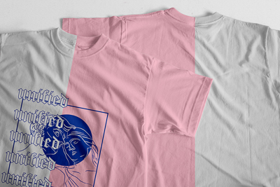 Front and back of pink and white t-shirt color way