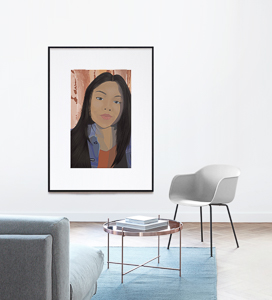 This is an image of how my self-portrait would look like in a livingroom setting, up on a simple black frame hung against the wall