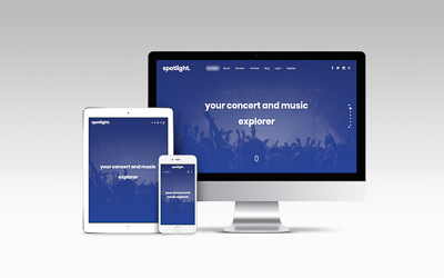 Spotlight App website homepage displayed on different devices, iMac, mobile iPhone and iPad