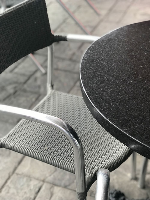 Close up of outside cafe tables