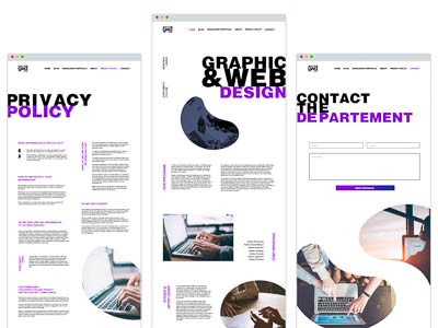 Mockup of the Home page, the Privacy Policy page and the Contact page of the Graphic & Web Design Program