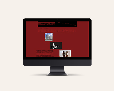Deconstructivism website designed by Janelle Bryan for Web Design II class in 2018