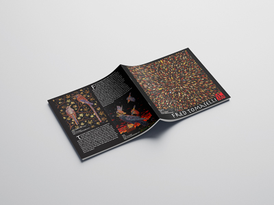 Exhibition card showcasing the artworks produced by Fred Tomaselli.