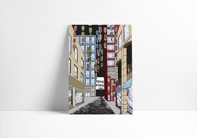 Illustration poster of a street in Hong Kong