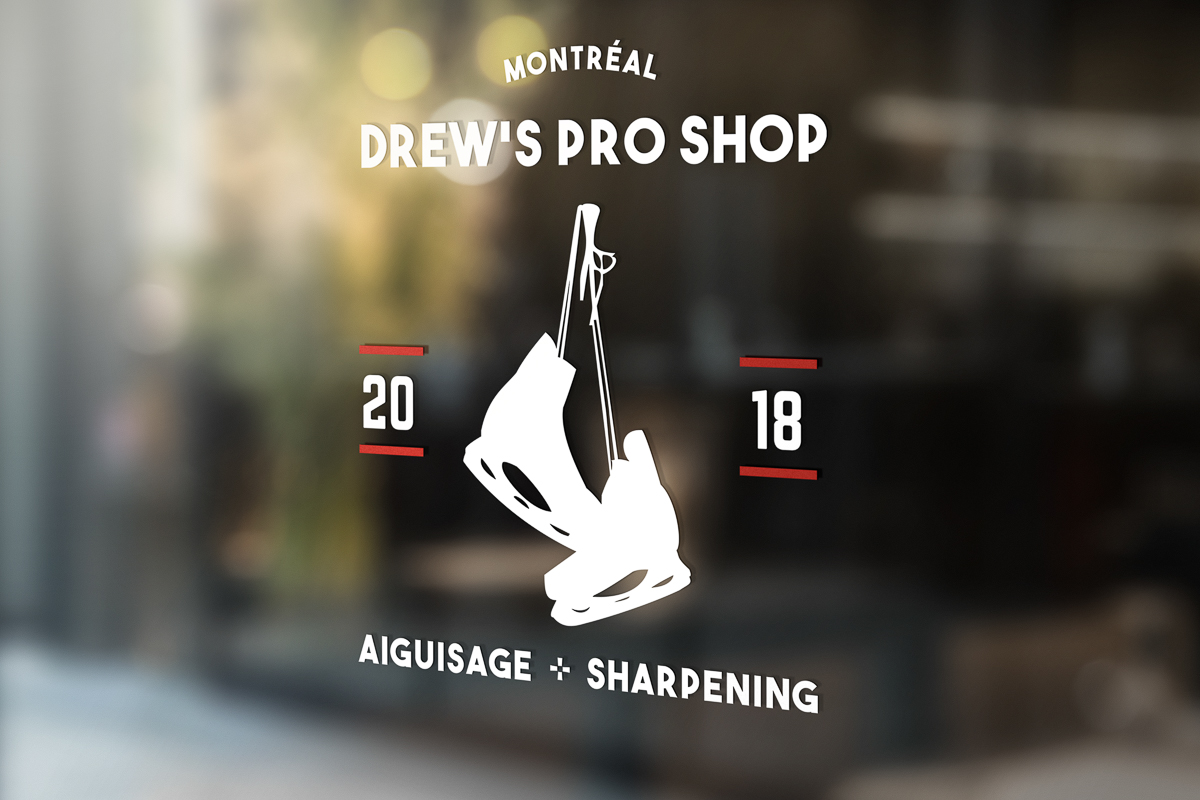 Window sticker for the logo of Drews Pro Shop