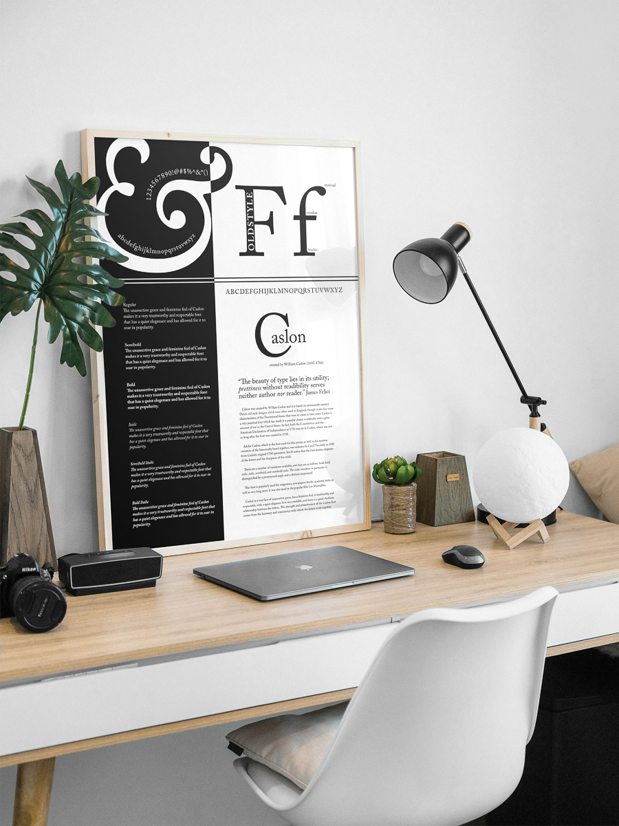 poster showcasing font analysis of Adobe Caslon