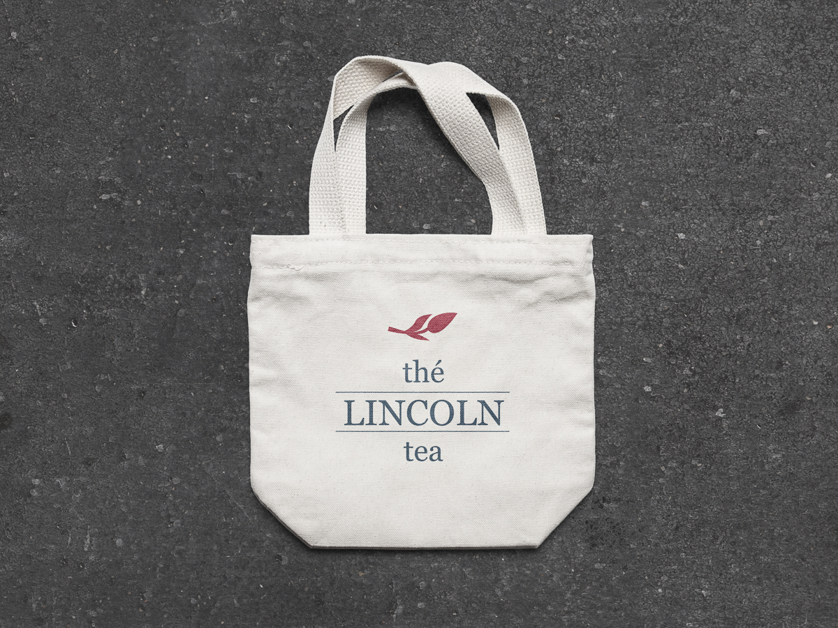 fictional company logo on a canvas bag