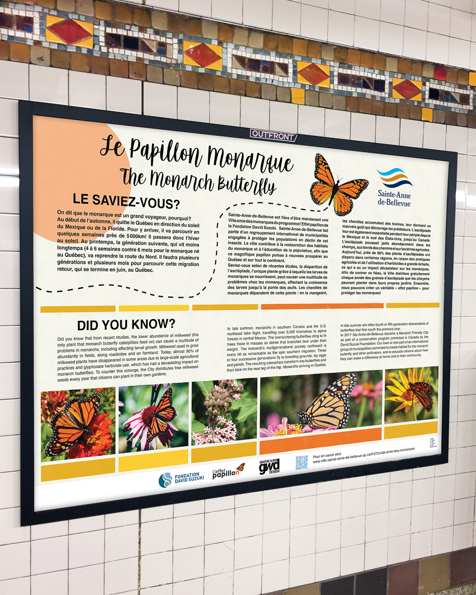 monarch butterfly intiative information panel for the town of sainte anne de bellevue