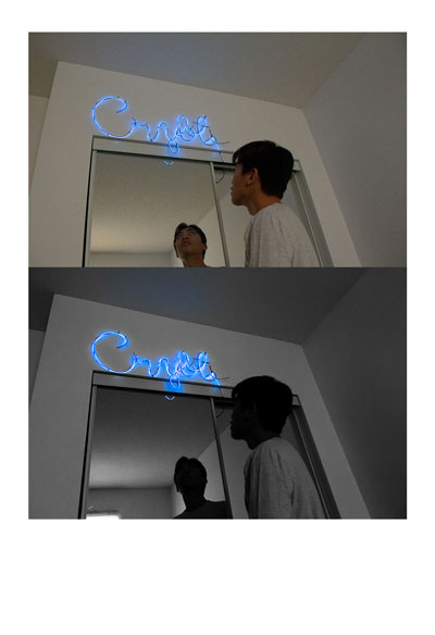 pictures of before and after retouching a neon sign