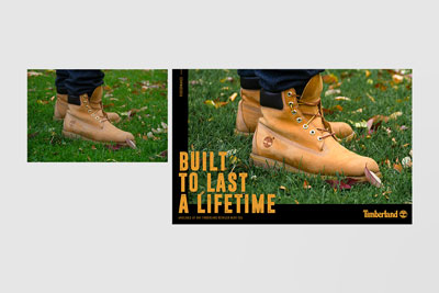 before-and-after-retouching, Before(on left side) and after(on right side) photos of a pair of Timberland boots worn on grass.