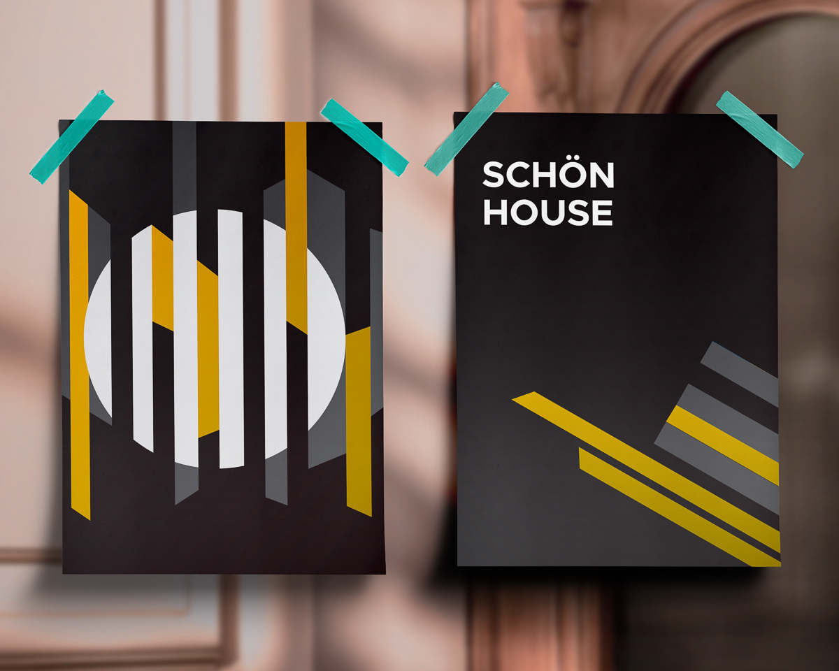 set of 2 black and gold geometric posters