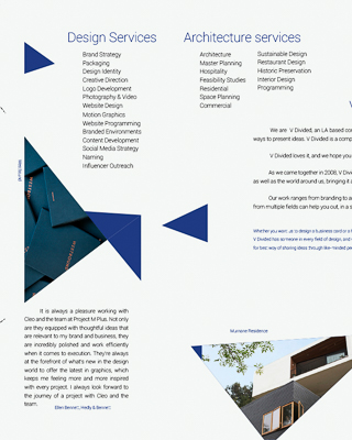 brochure with blue geometric elements