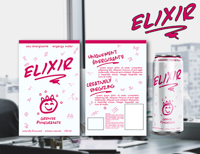 Logo and mockup for office themed energy drink