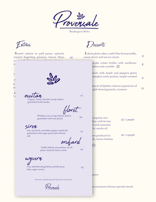 Provençale Bistro Menu and Drink Menu