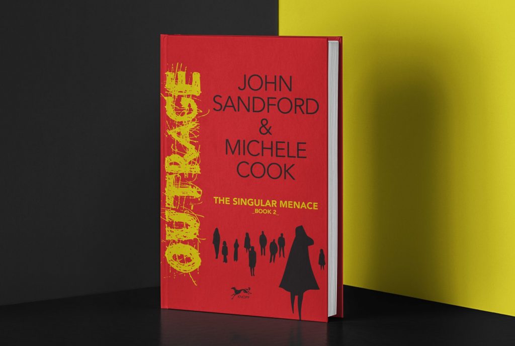 Book dustjacket mockup for the book Outrage in The Singular Menace series