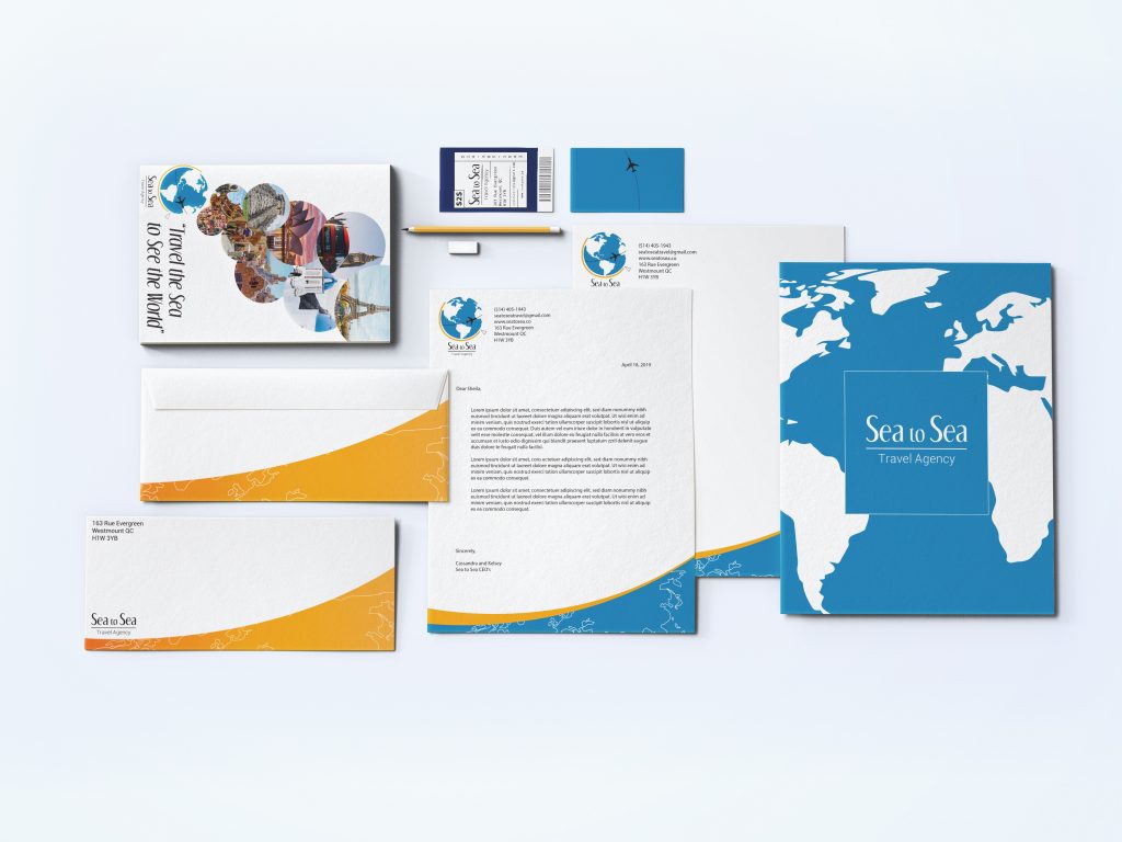this is a branding and advertising stationary set made for the travel agency Sea to Sea