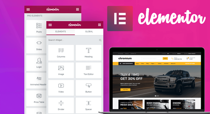 Image of Elementor, a web building tool. Web Design