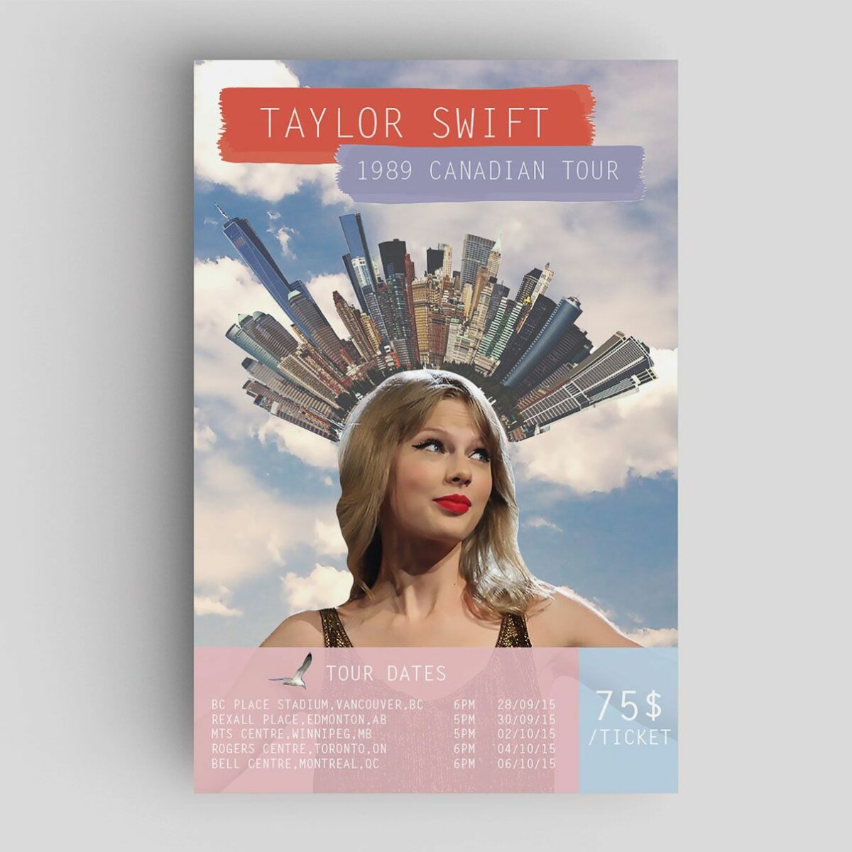 Fictional Taylor Swift concert tour promo poster by 2017 GWD grad Amanda Tsiang